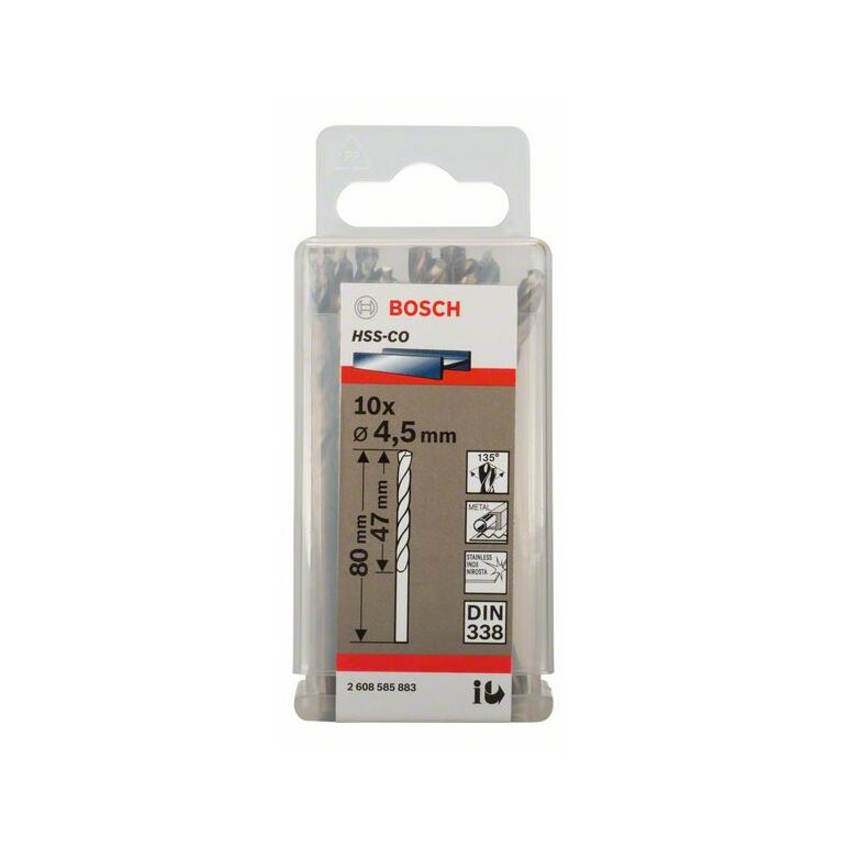 Bosch Metallbohrer HSS-Co, DIN 338, 4,5 x 47 x 80 mm, 10er-Pack (2 608 585 883), image 