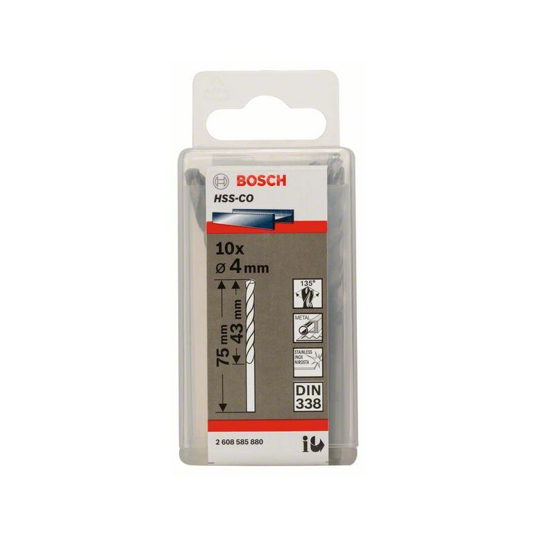 Bosch Metallbohrer HSS-Co, DIN 338, 4 x 43 x 75 mm, 10er-Pack (2 608 585 880), image _ab__is.image_number.default