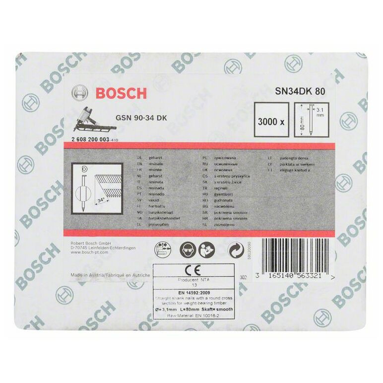 Bosch D-Kopf Streifennagel SN34DK 80, 3,1 mm, 80 mm, blank, glatt (2 608 200 003), image _ab__is.image_number.default