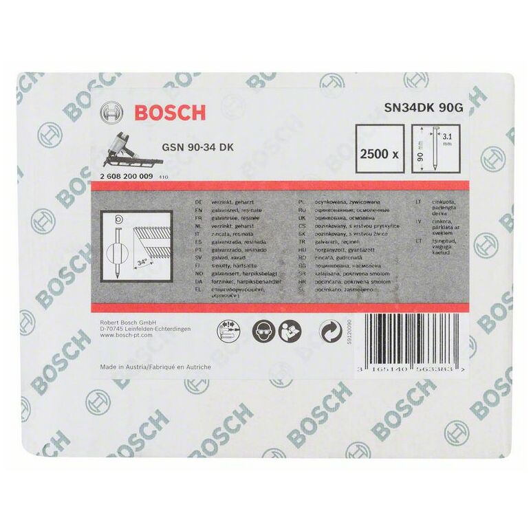 Bosch D-Kopf Streifennagel SN34DK 90G, 3,1 mm, 90 mm, verzinkt, glatt (2 608 200 009), image 