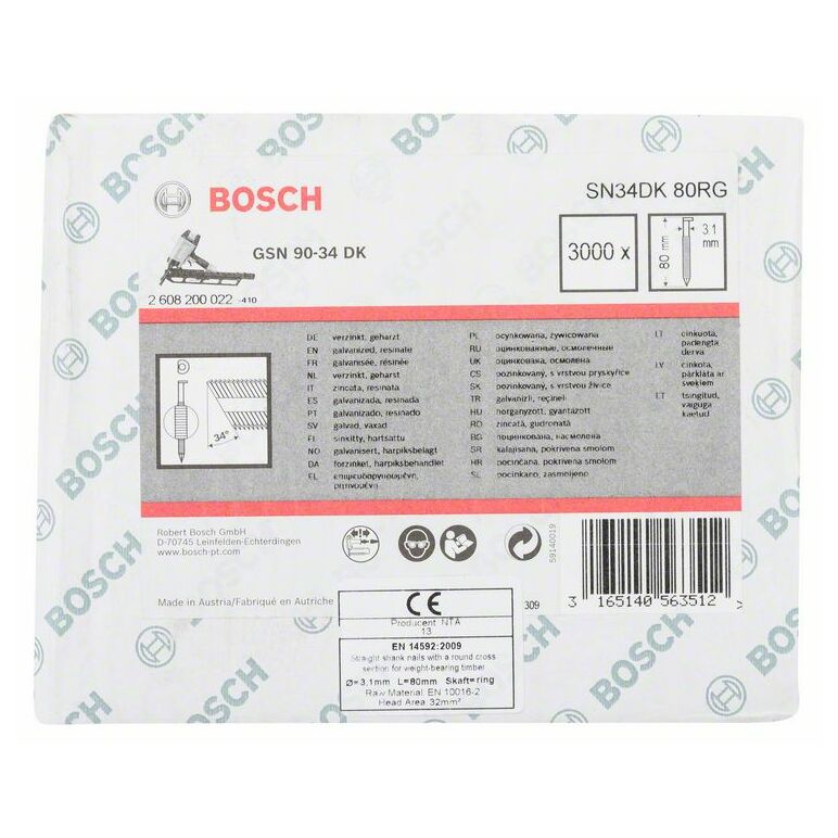 Bosch D-Kopf Streifennagel SN34DK 80RG, 3,1 mm, 80 mm, verzinkt, gerillt (2 608 200 022), image 