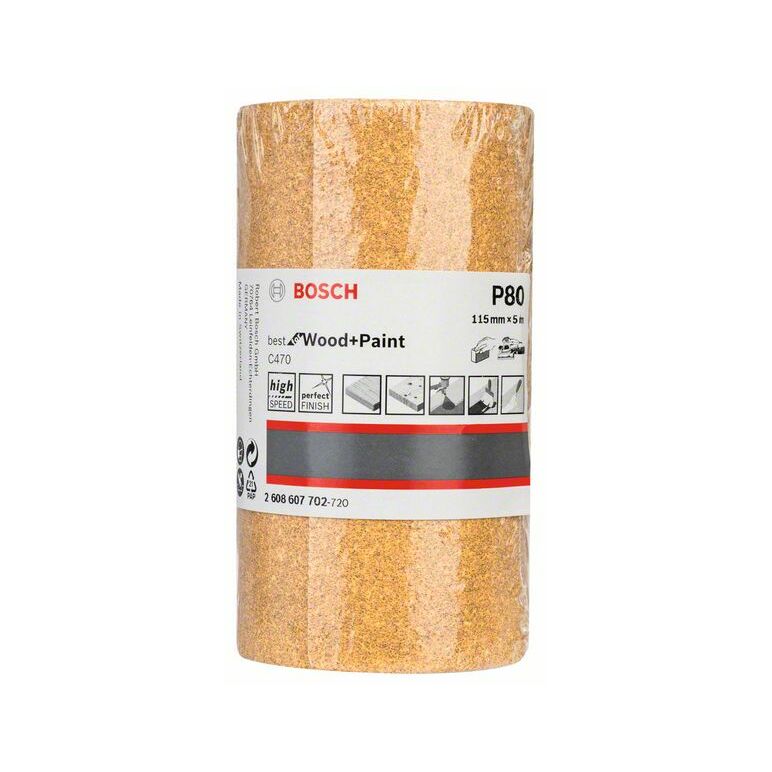 Bosch Schleifrolle C470, Best for Wood and Paint, Papierschleifrolle, 115 mm, 5 m, 80 (2 608 607 702), image _ab__is.image_number.default