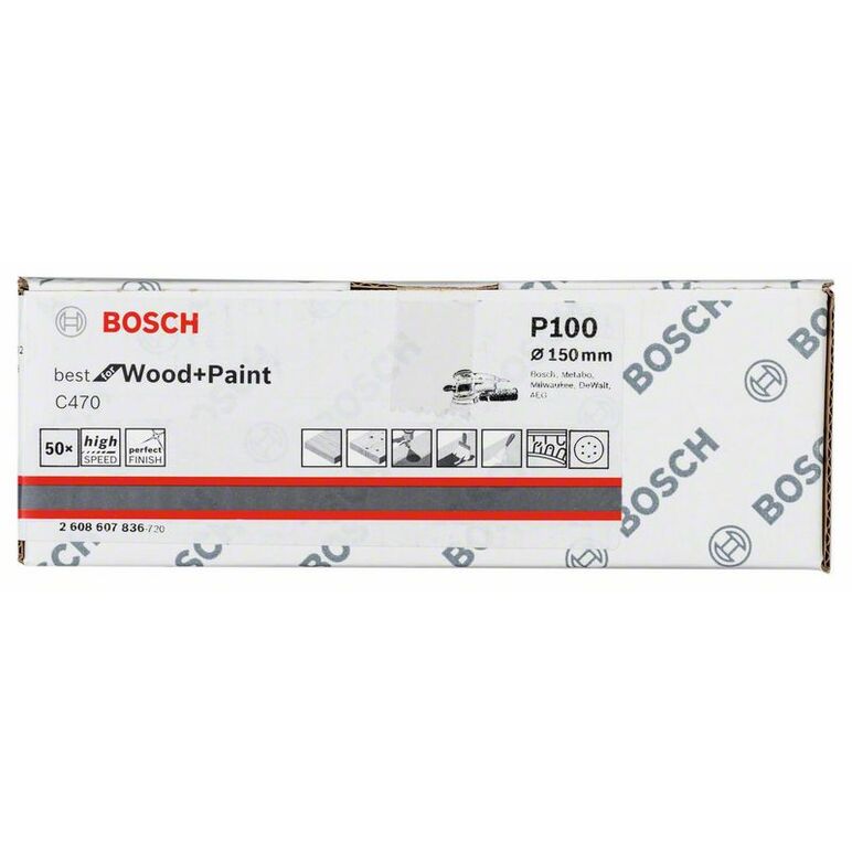 Bosch Schleifblatt C470, 150 mm, 100, 6 Löcher, Klett, 50er-Pack (2 608 607 836), image _ab__is.image_number.default