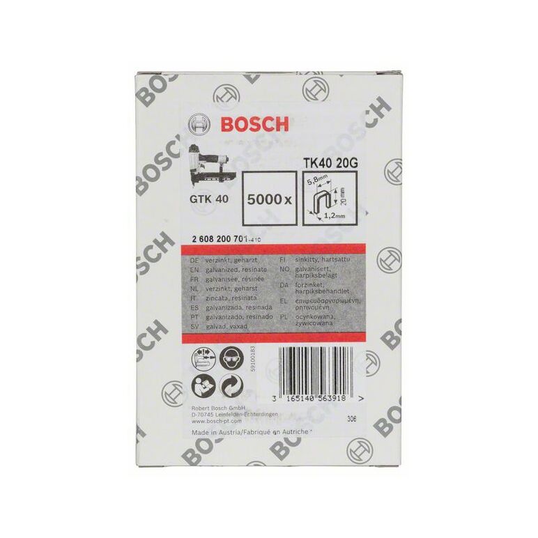 Bosch Schmalrückenklammer TK40 20G, 5,8 mm, 1,2 mm, 20 mm, verzinkt (2 608 200 701), image 