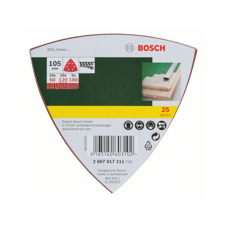 Bosch Schleifblatt-Set für Deltaschleifer, 105 mm, 60, 120, 180, 6 Löcher, 25er-Pack (2 607 017 111), image 