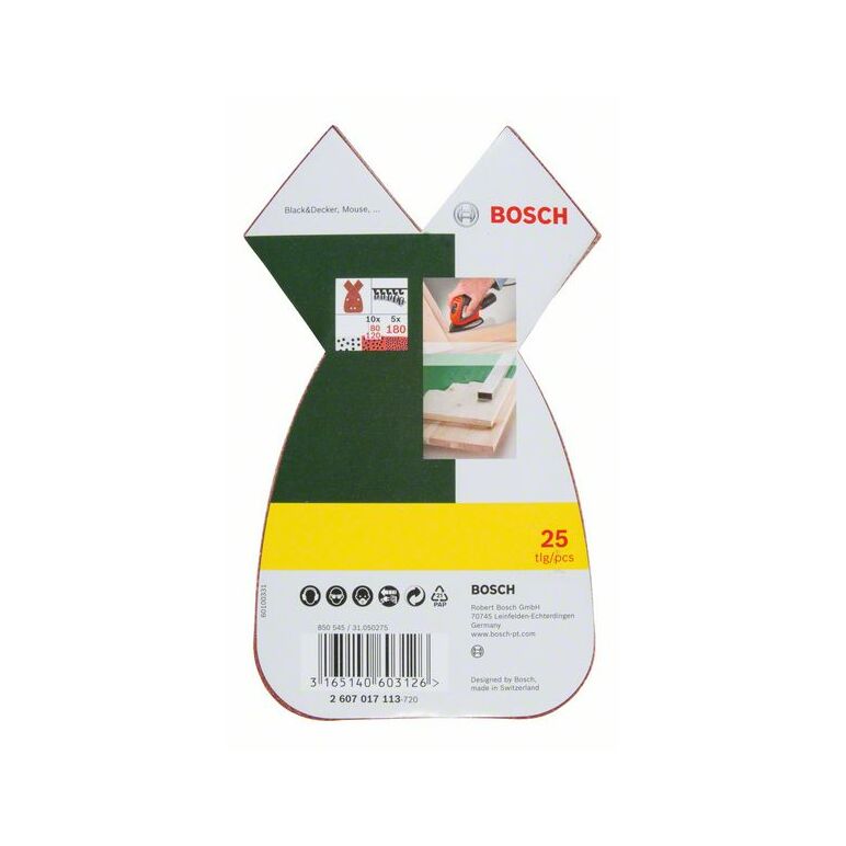 Bosch Schleifblatt-Set für Multischleifer, 25-teilig, 4 Löcher, 170x98x20 mm, 80 - 180 (2 607 017 113), image 