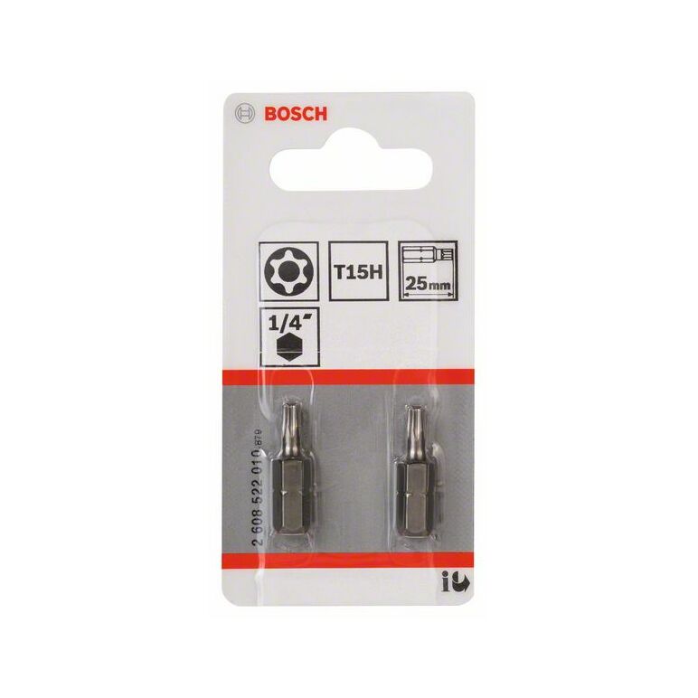 Bosch Security-Torx-Schrauberbit Extra-Hart T15H, 25 mm, 2er-Pack (2 608 522 010), image 