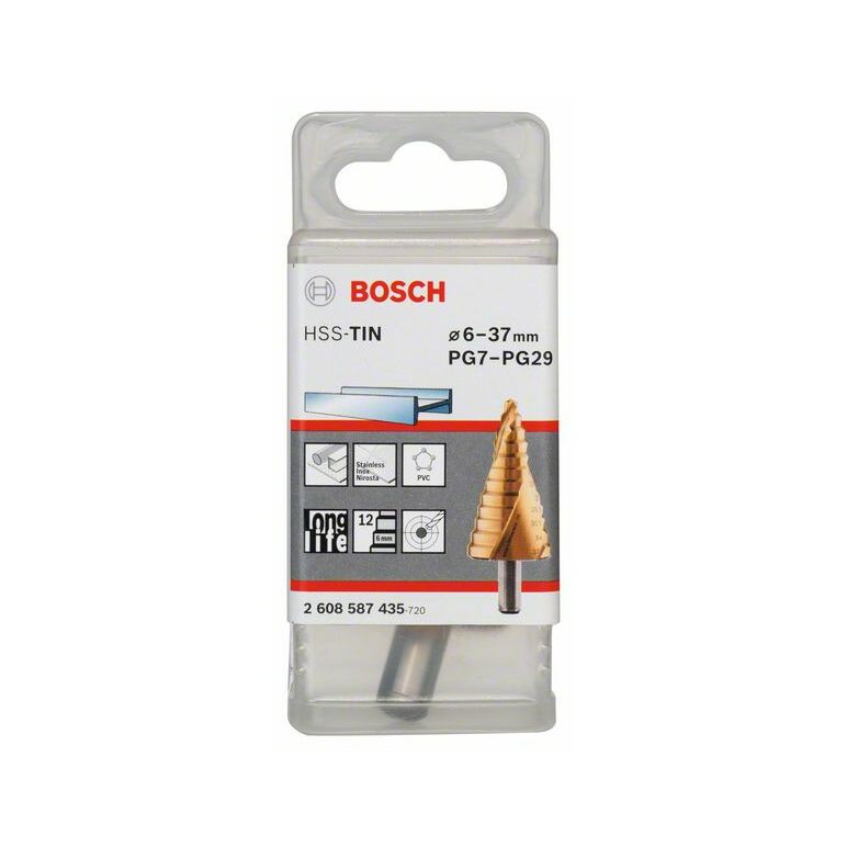 Bosch Stufenbohrer HSS-TiN, für Kabelverschraubung, 6 - 37 mm, 10 mm, 93 mm, 12 Stufen (2 608 587 435), image _ab__is.image_number.default