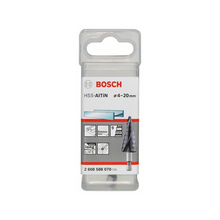 Bosch Stufenbohrer HSS-AlTiN, 4 - 20 mm, 4 mm, 70,5 mm, 9 Stufen (2 608 588 070), image _ab__is.image_number.default