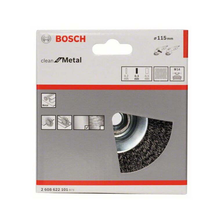 Bosch Kegelbürste Clean for Metal, gewellt, 115 mm, 0,3 mm, 12500 U/min, M14 (2 608 622 101), image _ab__is.image_number.default