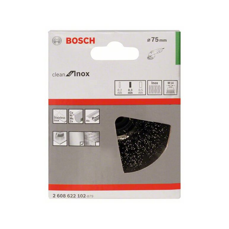 Bosch Topfbürste, Edelstahl, gewellter Draht, 75 mm, 0,3 mm, 12500 U/min, M14 (2 608 622 102), image 
