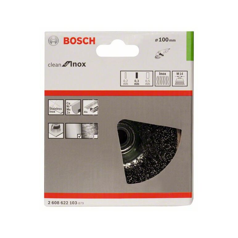 Bosch Topfbürste, Edelstahl, gewellter Draht, 100 mm, 0,3 mm, 8500 U/min, M14 (2 608 622 103), image 