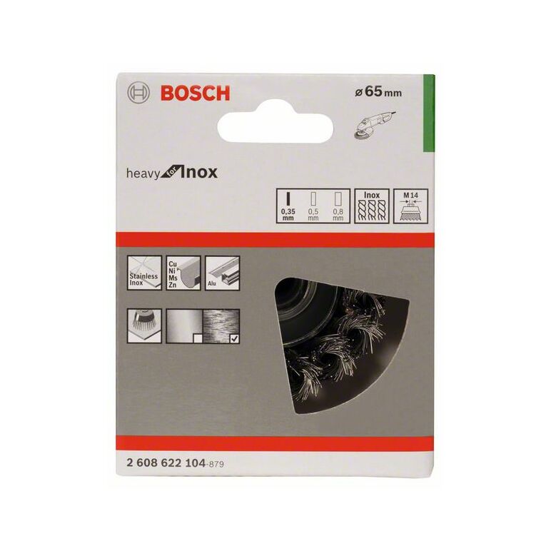Bosch Topfbürste, Edelstahl, gezopfter Draht, 65 mm, 0,35 mm, 12500 U/min, M14 (2 608 622 104), image 