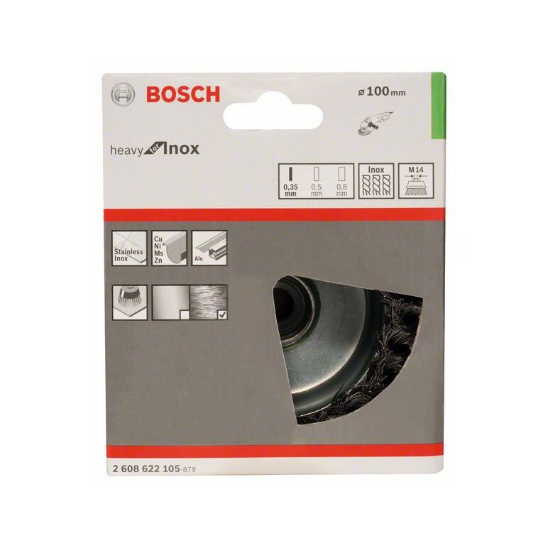 Bosch Topfbürste, Edelstahl, gezopfter Draht, 100 mm, 0,35 mm, 8500 U/ min, M14 (2 608 622 105), image _ab__is.image_number.default