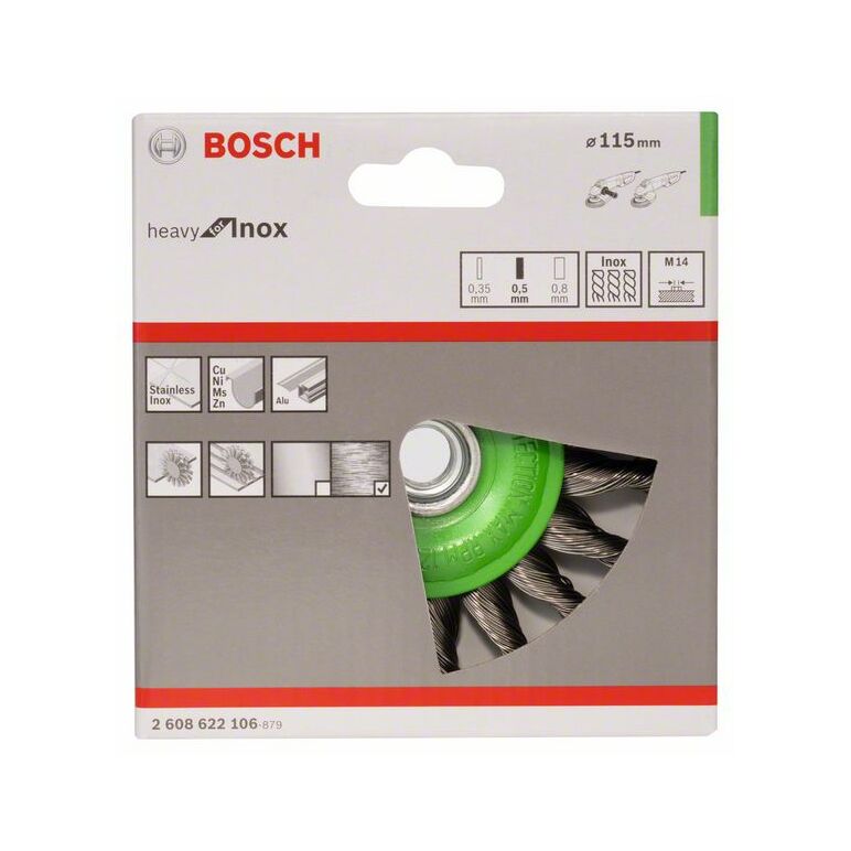 Bosch Scheibenbürste, gezopft, rostfrei, 115 mm, 0,5 mm, 12500 U/ min, M14 (2 608 622 106), image _ab__is.image_number.default