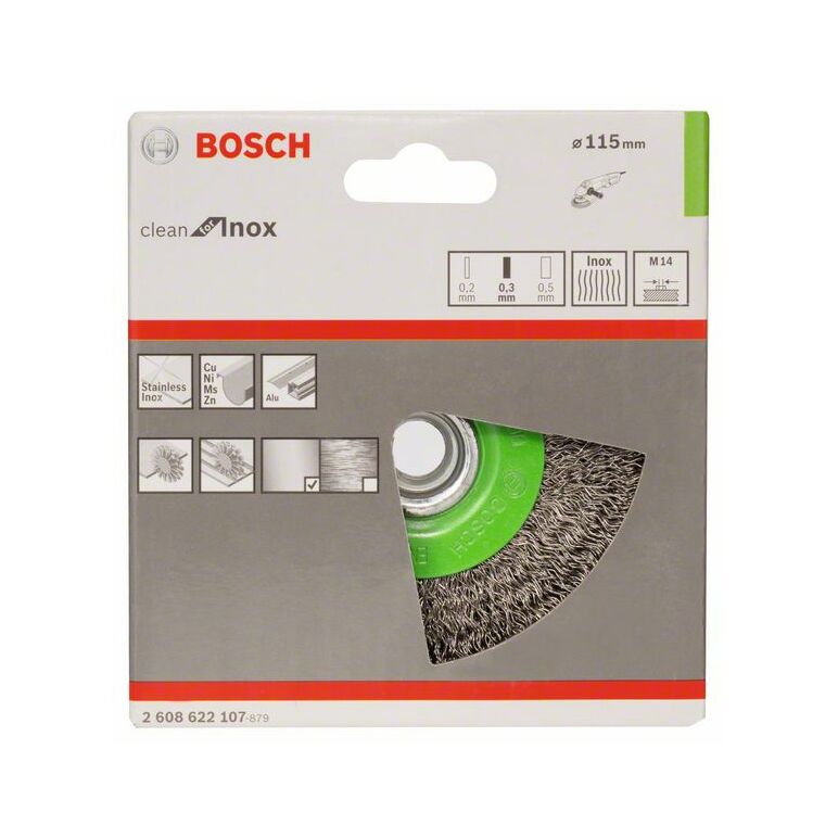 Bosch Scheibenbürste Clean for Inox, gewellt, rostfrei, 115 mm, 0,3 mm, 8500 U/min,M14 (2 608 622 107), image _ab__is.image_number.default