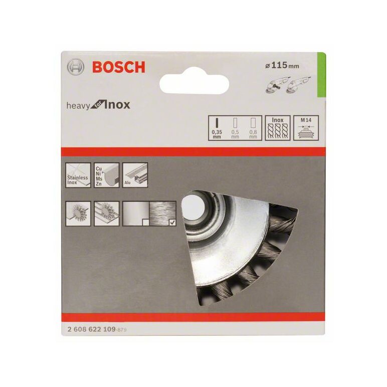 Bosch Kegelbürste Heavy for Inox, gezopft, rostfrei, 115 mm, 0,35 mm, 12500 U/min, M14 (2 608 622 109), image _ab__is.image_number.default