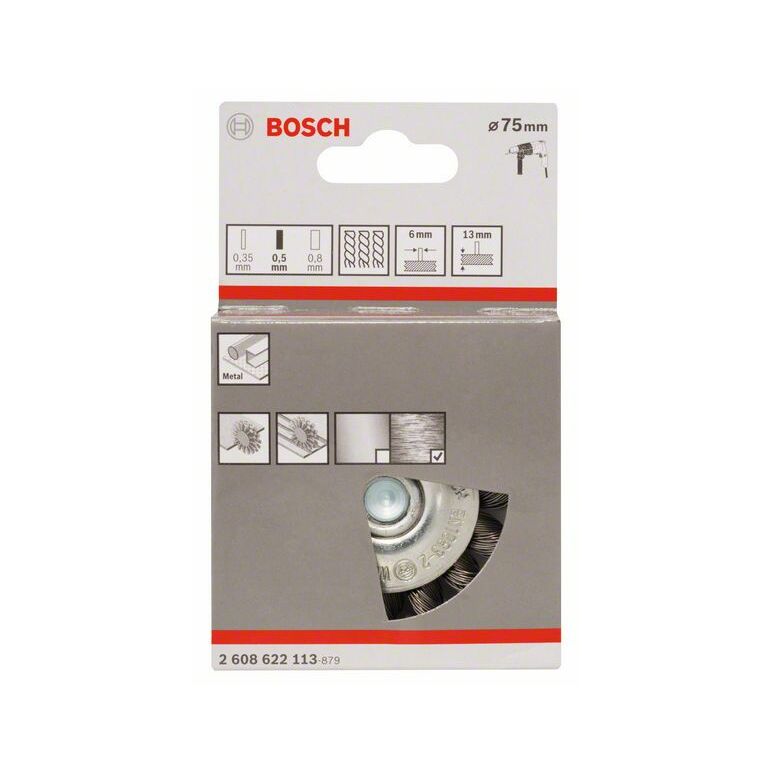 Bosch Scheibenbürste, gezopft, 75 mm, 0,5 mm, 13 mm, 4500 U/ min (2 608 622 113), image 