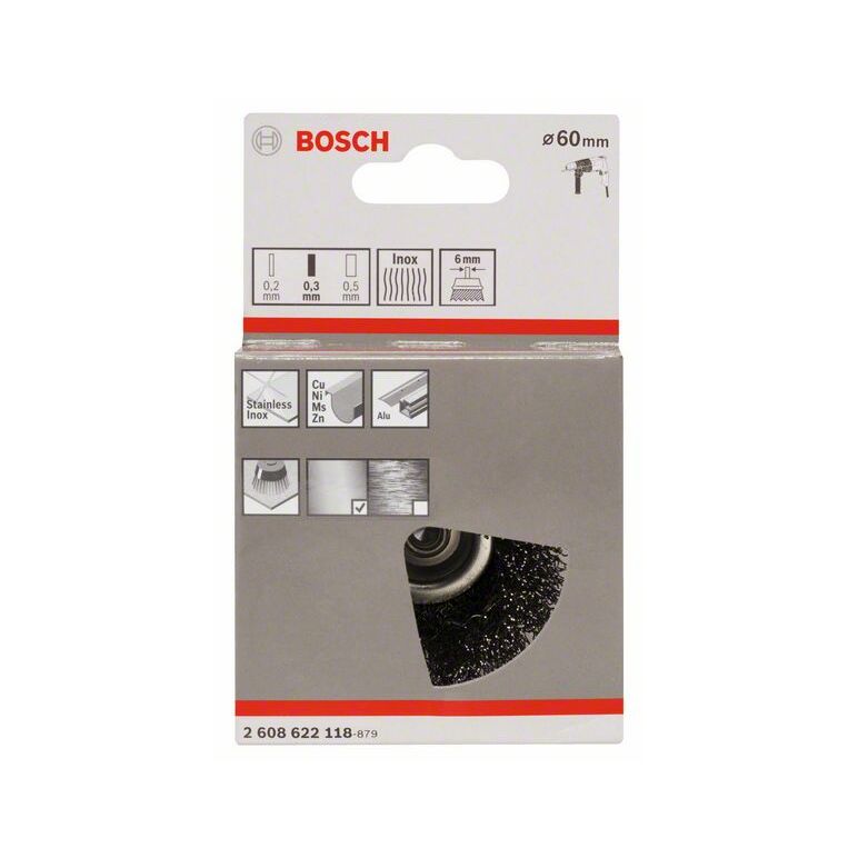 Bosch Topfbürste, Edelstahl, gewellter Draht, 60 mm, 0,3 mm, 4500 U/min (2 608 622 118), image 