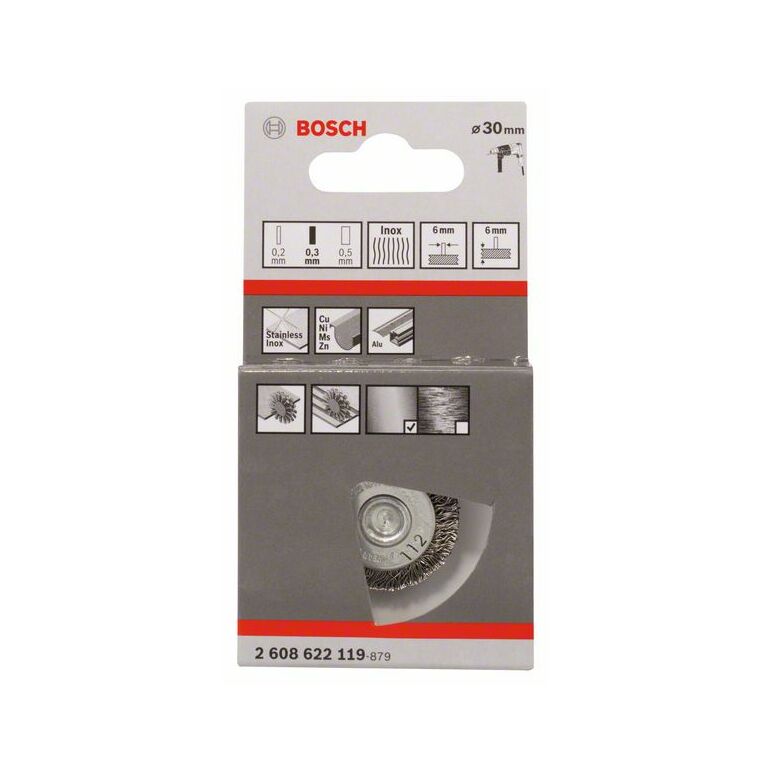 Bosch Scheibenbürste, gewellt, rostfrei, 30 mm, 0,3 mm, 6 mm, 4500 U/ min (2 608 622 119), image 