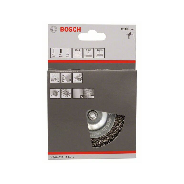 Bosch Scheibenbürste, gewellt, rostfrei, 100 mm, 0,3 mm, 10 mm, 4500 U/ min (2 608 622 124), image _ab__is.image_number.default