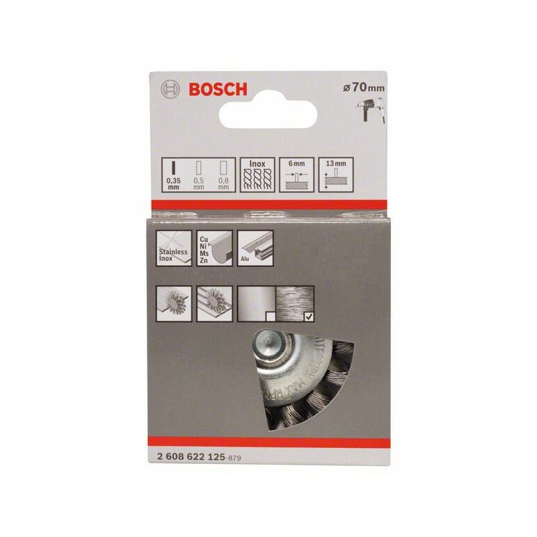 Bosch Scheibenbürste, gezopft, rostfrei, 70 mm, 0,35 mm, 14 mm, 4500 U/ min (2 608 622 125), image 