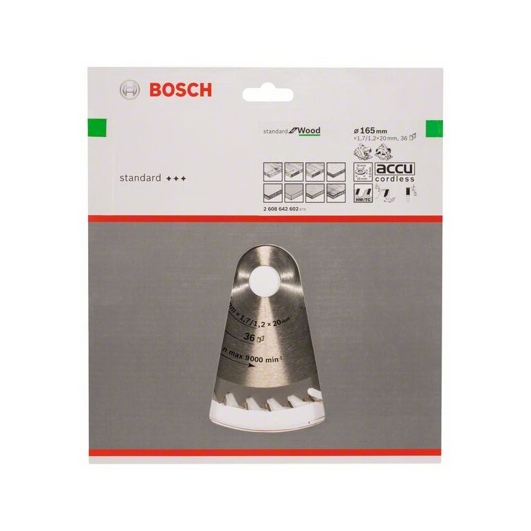 Bosch Kreissägeblatt Optiline Wood für Handkreissägen, 165 x 20/16 x 1,7 mm, 36 (2 608 642 602), image _ab__is.image_number.default
