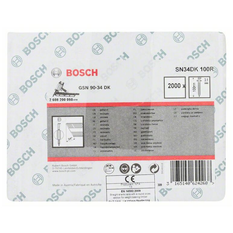 Bosch D-Kopf Streifennagel SN34DK 100R, 3,1 mm, 100 mm, blank (2 608 200 050), image 