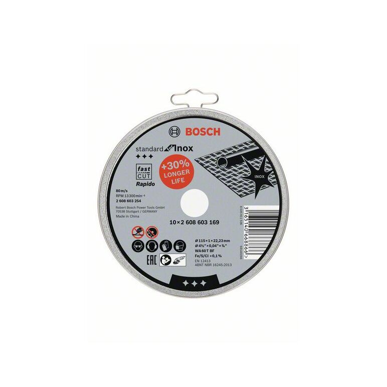 Bosch Trennscheibe gerade Standard for Inox - Rapido WA 60 T BF, 115 mm, 1, 10er-Pack (2 608 603 254), image 