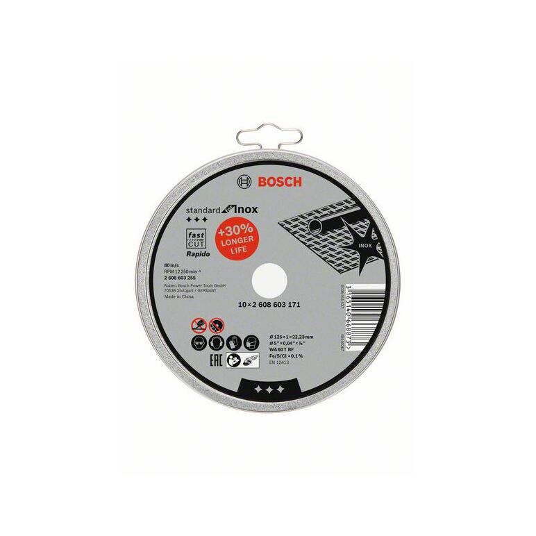 Bosch Trennscheibe gerade Standard for Inox - Rapido WA 60 T BF, 125 mm, 1, 10er-Pack (2 608 603 255), image _ab__is.image_number.default