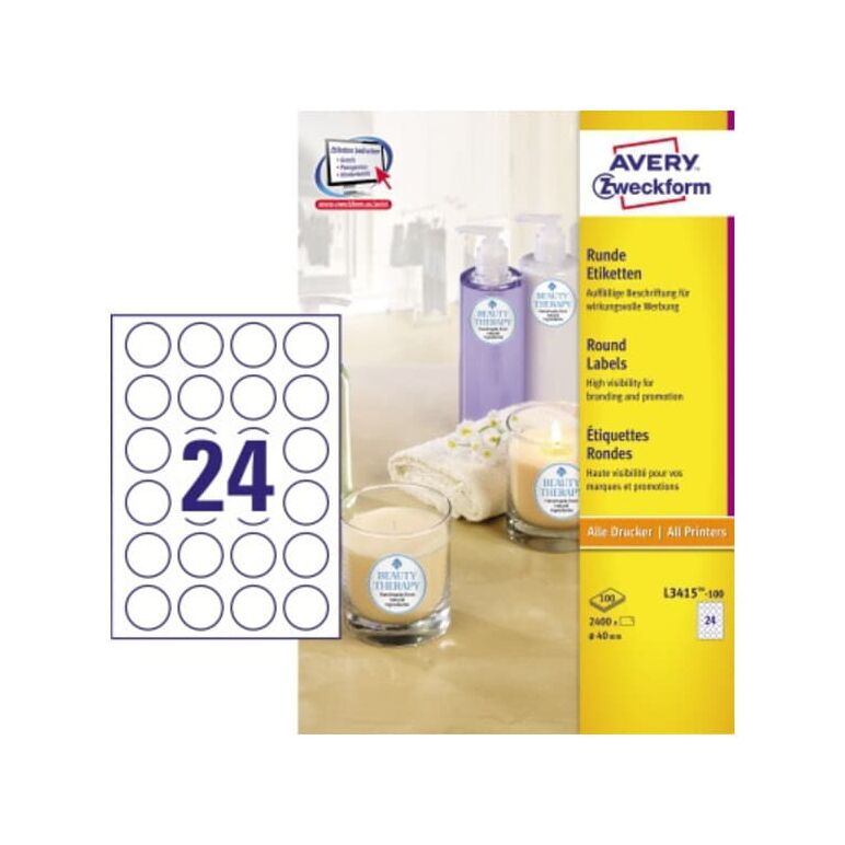 Avery Zweckform Etikett L3415-100 40mm weiß 2.400 St./Pack., image 