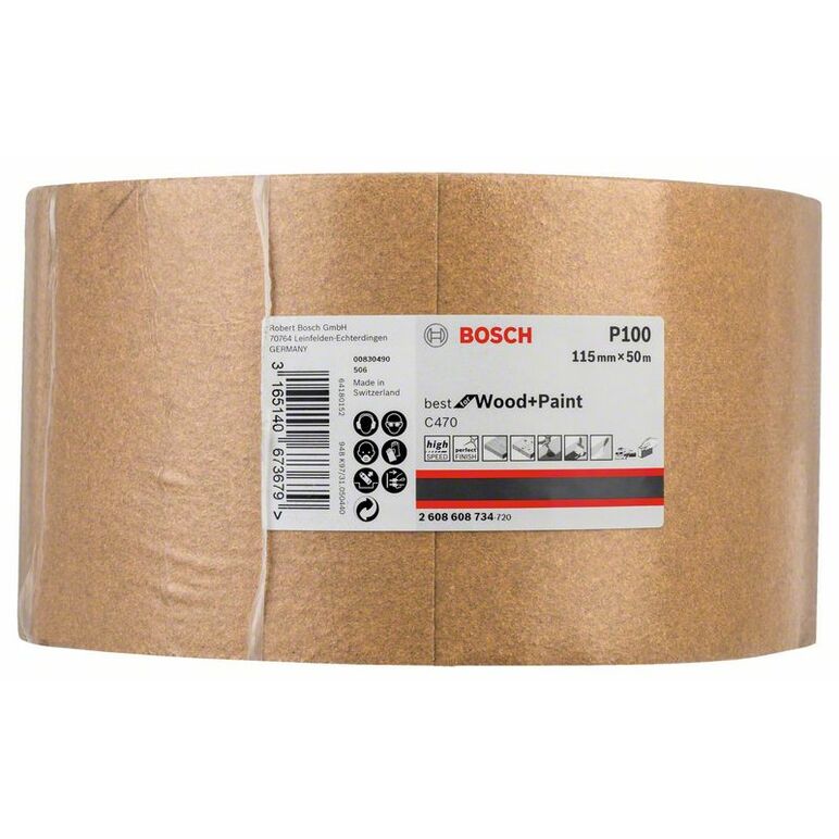 Bosch Schleifrolle C470 Best for Wood and Paint, Papierschleifrolle 115 mm x 50 m, 100 (2 608 608 734), image _ab__is.image_number.default