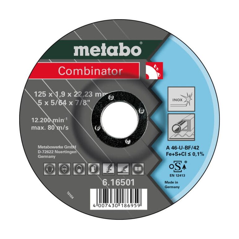 Metabo Combinator 115x1,9x22,23 mm, Inox, Trenn- u. Schruppscheibe, gekröpfte Ausführung, image 