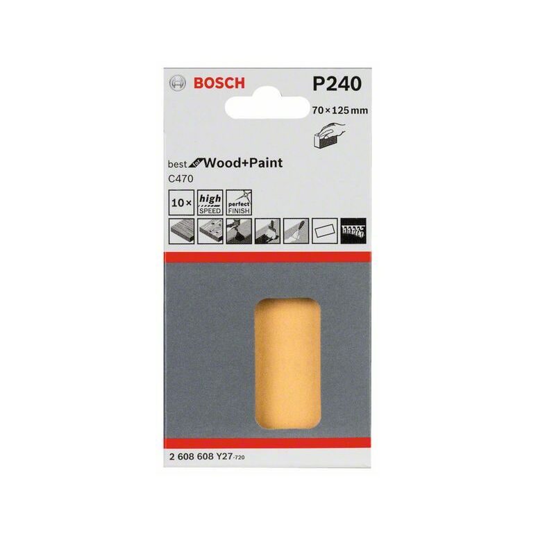 Bosch Schleifblatt C470, 70 x 125 mm, 240, ungelocht, 10er-Pack (2 608 608 Y27), image _ab__is.image_number.default