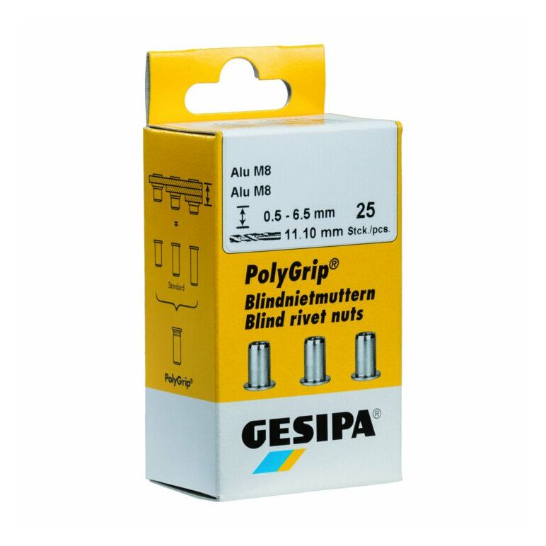 Gesipa PolyGrip Blindnietmuttern Mini-Pack Alu M 8 x 11 x 20, image 