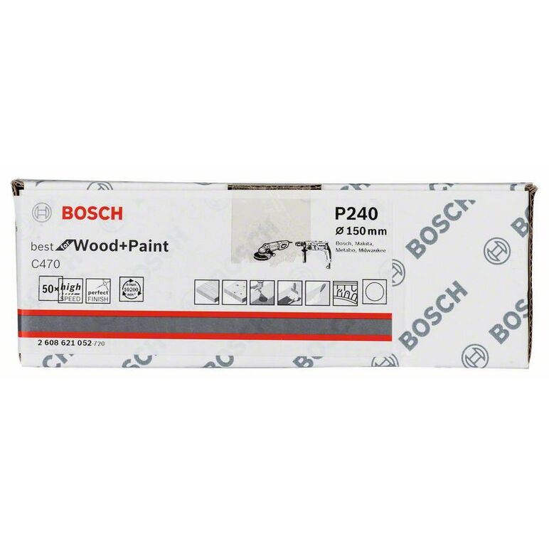 Bosch Schleifblatt Papier C470, 150 mm, 240, ungelocht, Klett, 50er-Pack (2 608 621 052), image 