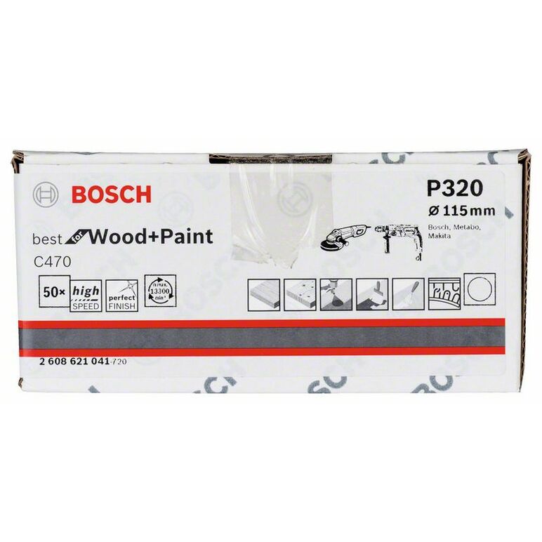 Bosch Schleifblatt Papier C470, 115 mm, 320, ungelocht, Klett, 50er-Pack (2 608 621 041), image 