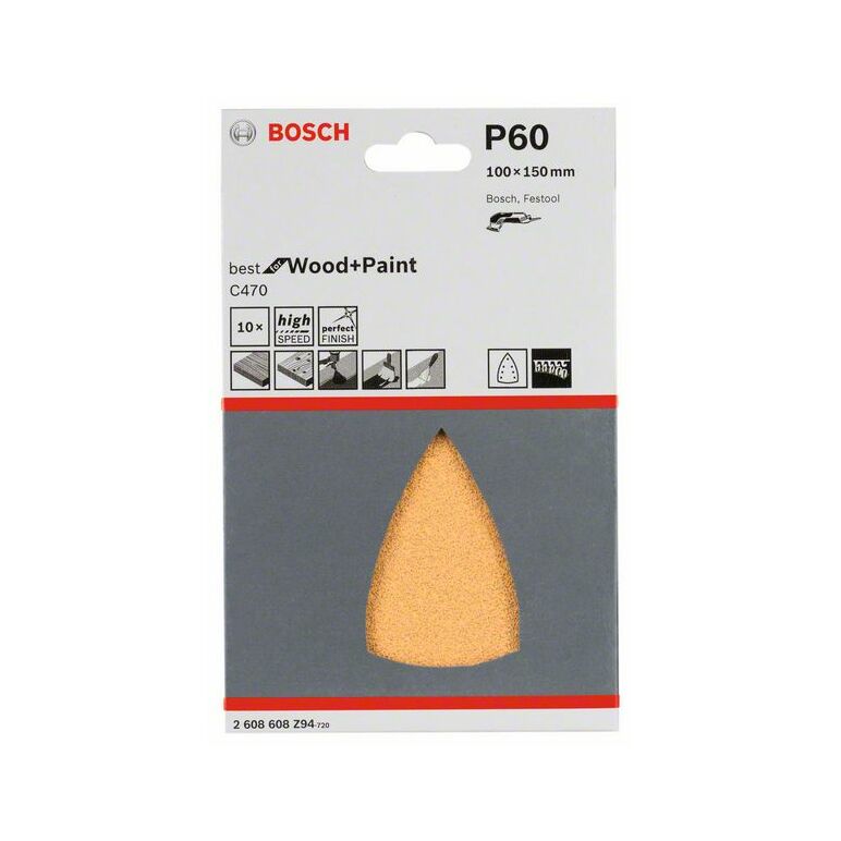 Bosch Schleifblatt C470 für Deltaschleifer, 100 x 150 mm, 60, 7 Löcher, 10er-Pack (2 608 608 Z94), image 