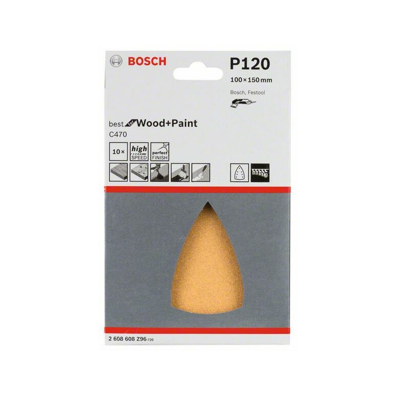 Bosch Schleifblatt C470 für Deltaschleifer, 100 x 150 mm, 120, 7 Löcher, 10er-Pack (2 608 608 Z96), image 