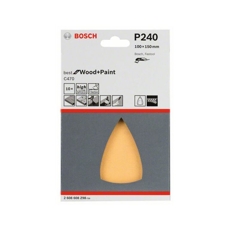 Bosch Schleifblatt C470 für Deltaschleifer, 100 x 150 mm, 240, 7 Löcher, 10er-Pack (2 608 608 Z98), image 