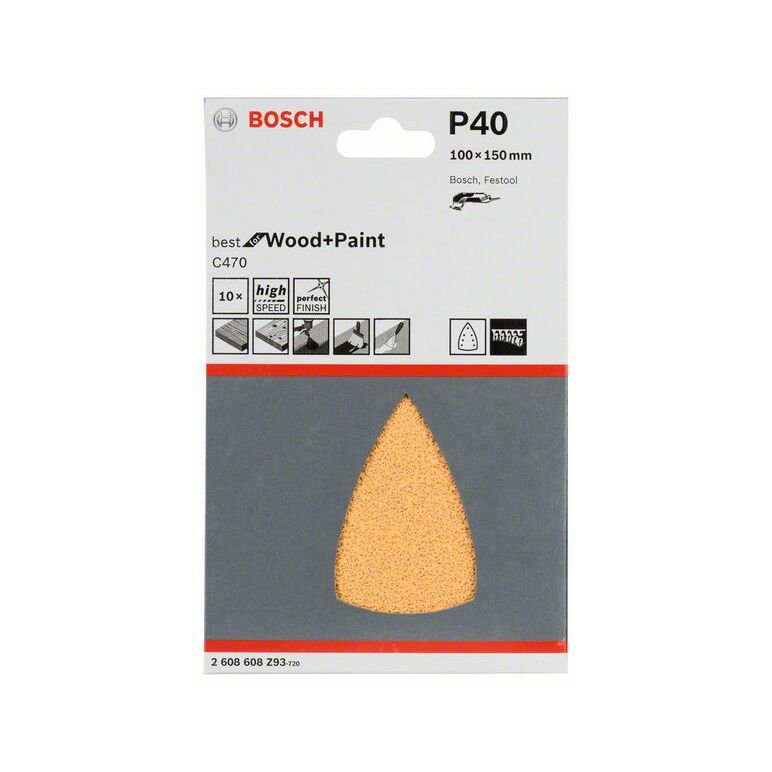 Bosch Schleifblatt C470 für Deltaschleifer, 100 x 150 mm, 40, 7 Löcher, 10er-Pack (2 608 608 Z93), image _ab__is.image_number.default