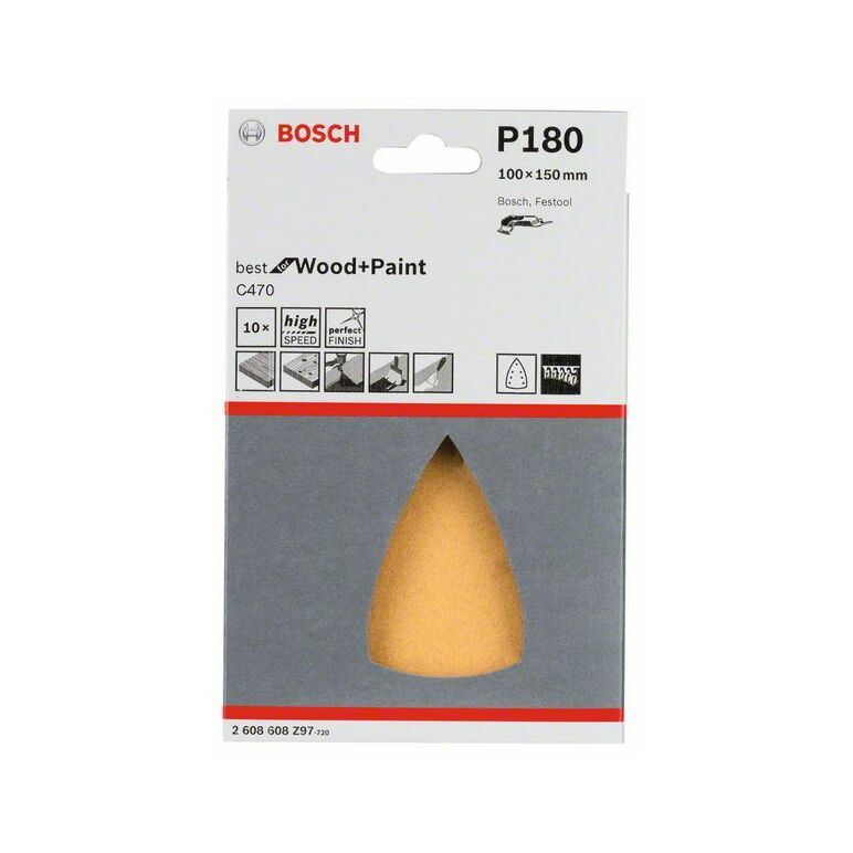 Bosch Schleifblatt C470 für Deltaschleifer, 100 x 150 mm, 180, 7 Löcher, 10er-Pack (2 608 608 Z97), image 