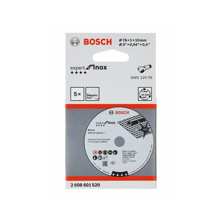 Bosch Trennscheibe Expert for Inox A 60 R INOX BF, 76 mm, 10 mm, 1 mm (2 608 601 520), image _ab__is.image_number.default