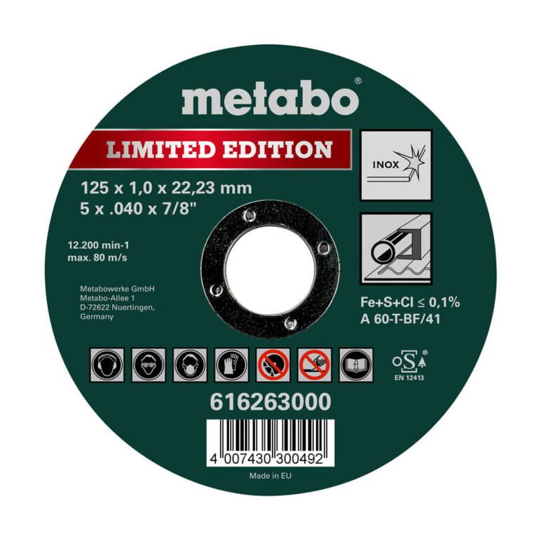Metabo Limited Edition 125 x 1,0 x 22,23 mm, Inox, Trennscheibe, gerade Ausführung, image 