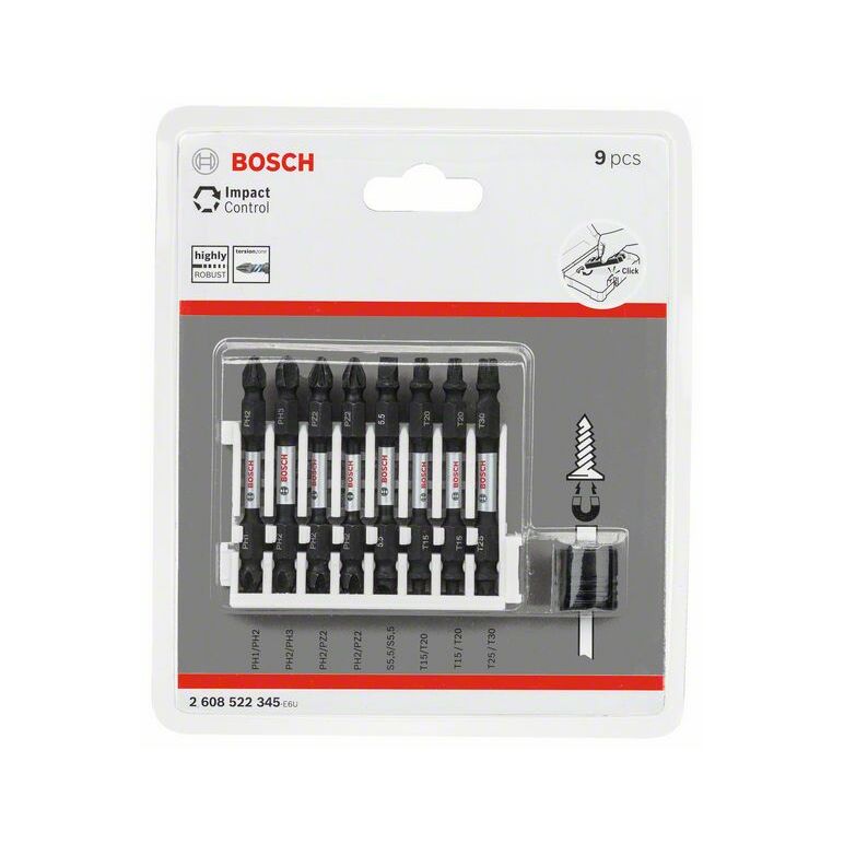 Bosch Doppelklingen Schrauberbit-Set Impact Control, 9-teilig, diverse, 65 mm (2 608 522 345), image 