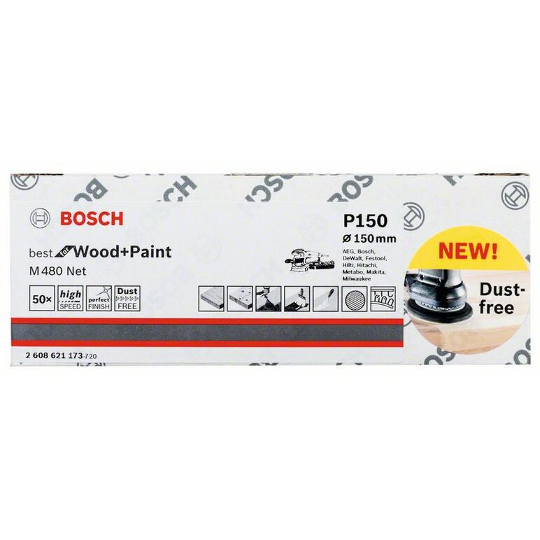 Bosch Schleifblatt M480 Net, Best for Wood and Paint, 150 mm, 120, 50er-Pack (2 608 621 173), image _ab__is.image_number.default