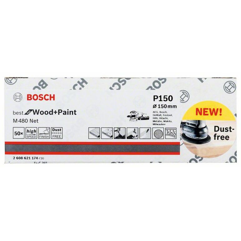 Bosch Schleifblatt M480 Net, Best for Wood and Paint, 150 mm, 150, 50er-Pack (2 608 621 174), image _ab__is.image_number.default