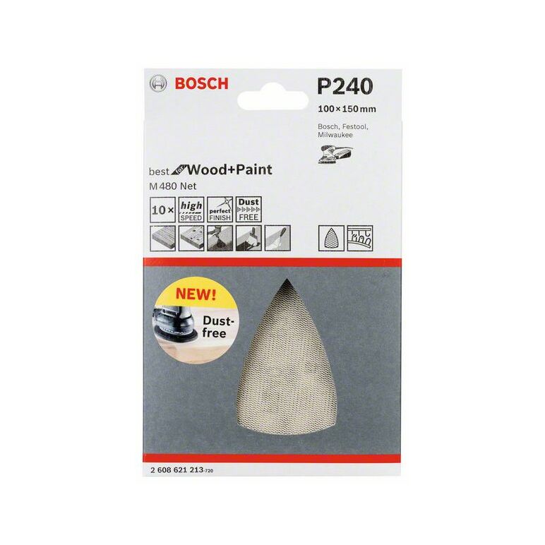 Bosch Schleifblatt M480 Net, Best for Wood and Paint, 100 x 150 mm, 240, 10er-Pack (2 608 621 213), image _ab__is.image_number.default