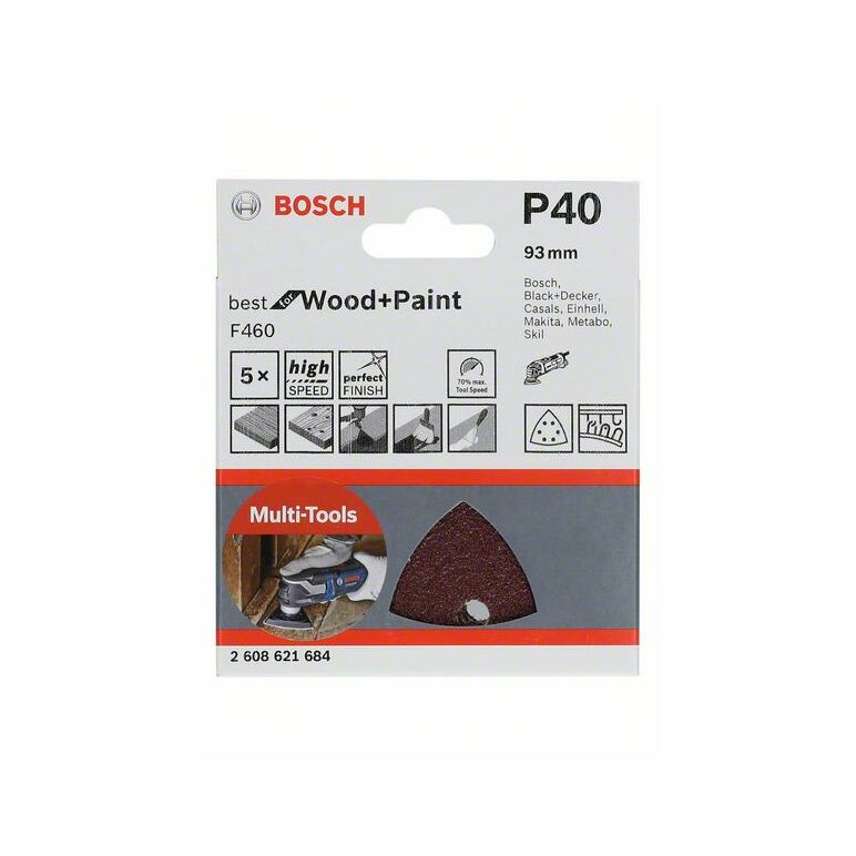 Bosch Schleifblatt F460 Best for Wood and Paint, 93 mm, 40, 5er-Pack (2 608 621 684), image _ab__is.image_number.default