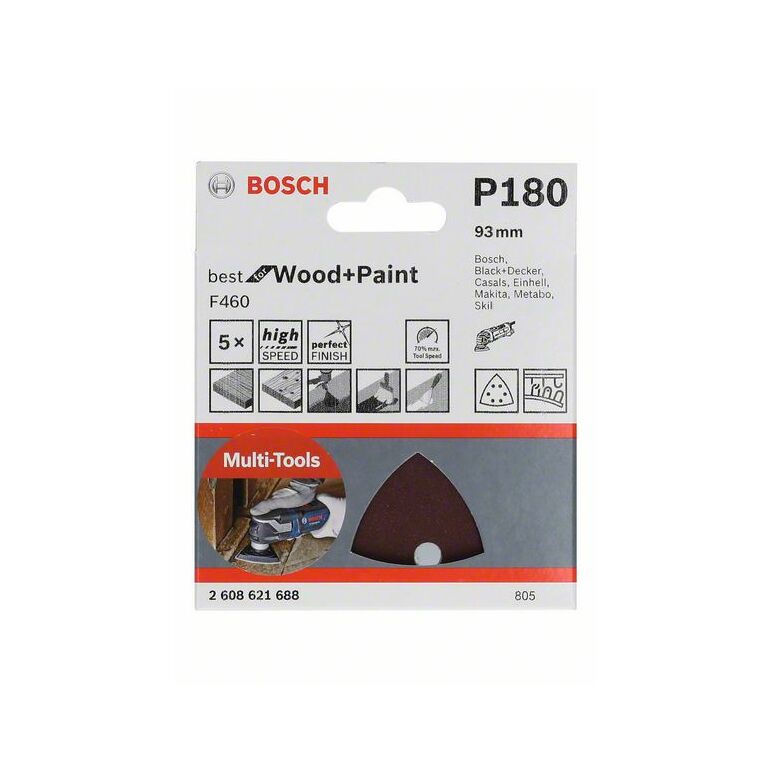 Bosch Schleifblatt F460 Best for Wood and Paint, 93 mm, 180, 5er-Pack (2 608 621 688), image 